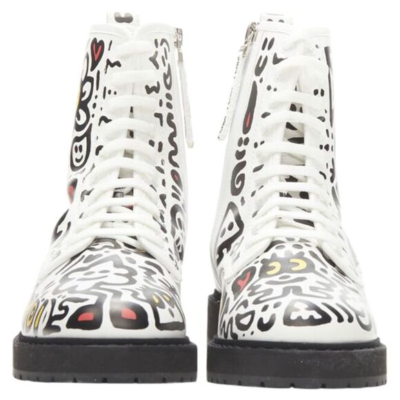 Fendi Mr Doodle logo graffiti print laced combat ankle boot - Picture 3 of 6